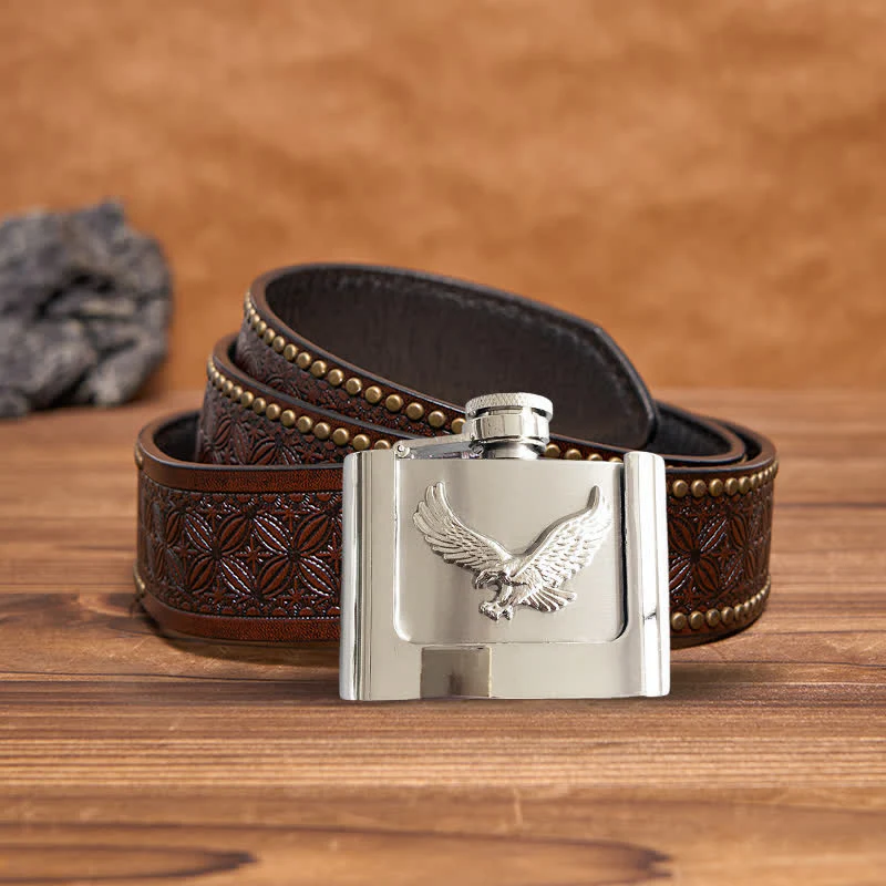 Men's DIY 2oz. Flying Eagle Leather Belt with Hidden Flask - Image 7