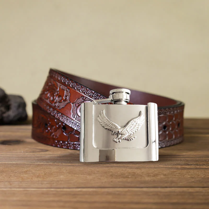 Men's DIY 2oz. Flying Eagle Leather Belt with Hidden Flask - Image 9