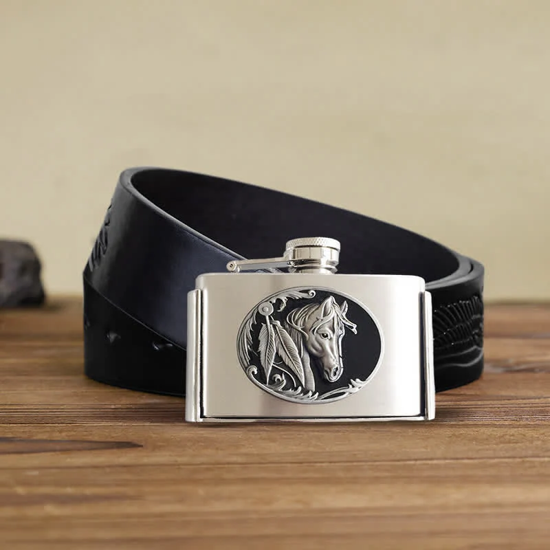 Men's DIY 3oz. Horse Head Leather Belt with Hidden Flask - Image 4