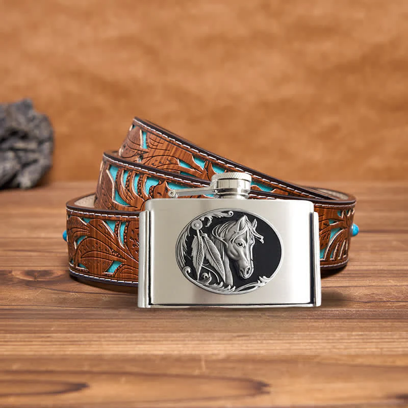 Men's DIY 3oz. Horse Head Leather Belt with Hidden Flask - Image 5