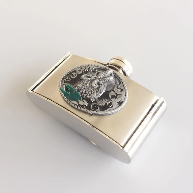 Men's DIY 3oz. Howling Wolf Leather Belt with Hidden Flask - Image 3