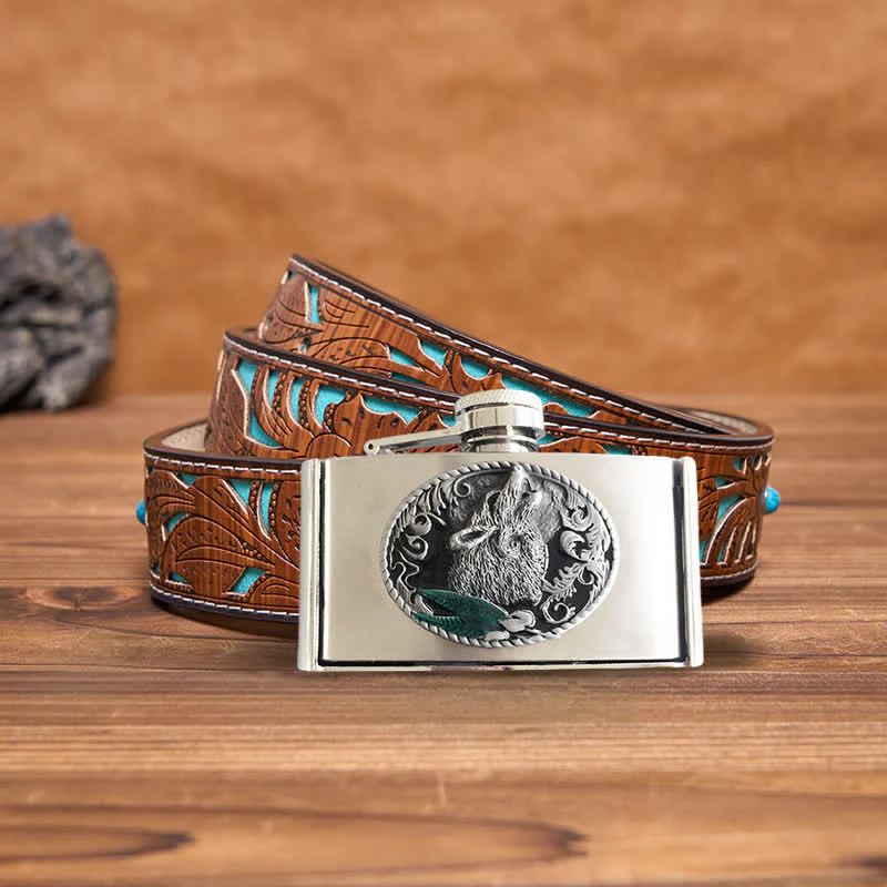 Men's DIY 3oz. Howling Wolf Leather Belt with Hidden Flask - Image 5