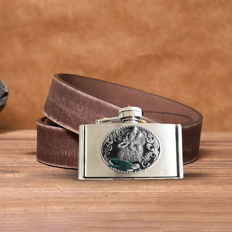Men's DIY 3oz. Howling Wolf Leather Belt with Hidden Flask - Image 7