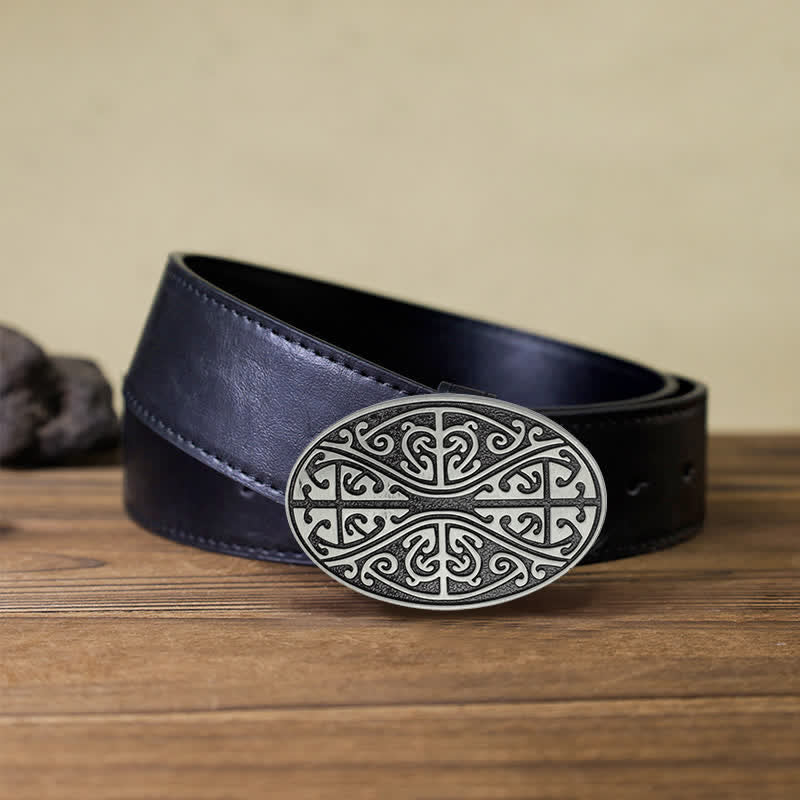 Men's DIY Celtic Cross Pattern Buckle Leather Belt - Image 4