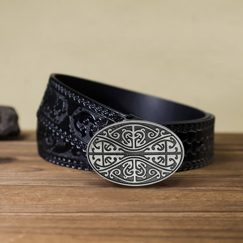 Men's DIY Celtic Cross Pattern Buckle Leather Belt - Image 7