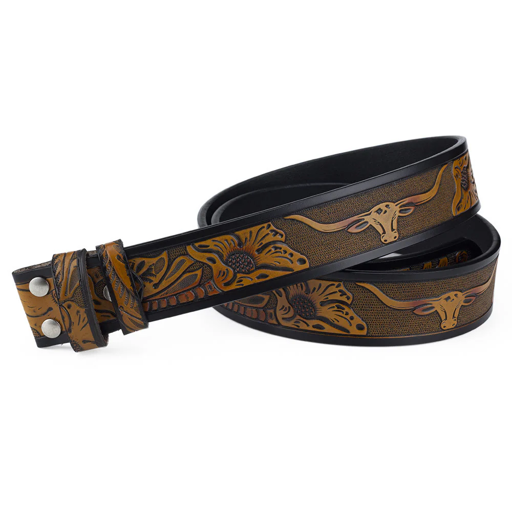 Men's DIY American Flag Cowboy Buckle Leather Belt - Image 18