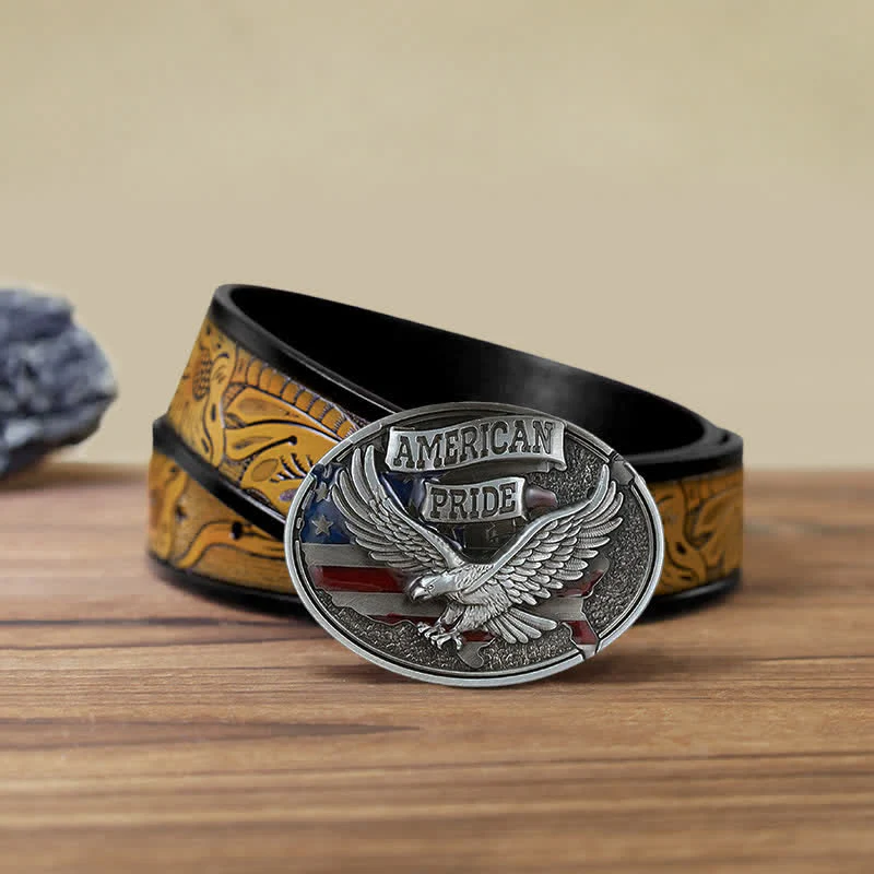 Men's DIY American Pride Eagle Buckle Leather Belt - Image 15