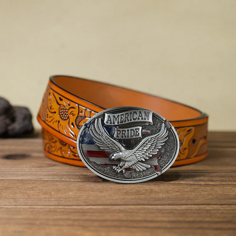 Men's DIY American Pride Eagle Buckle Leather Belt - Image 17