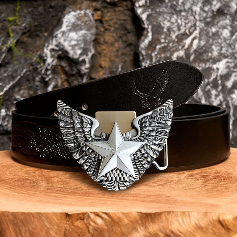Men's DIY Angel Wing Star Leather Belt with Hidden Lighter - Image 3