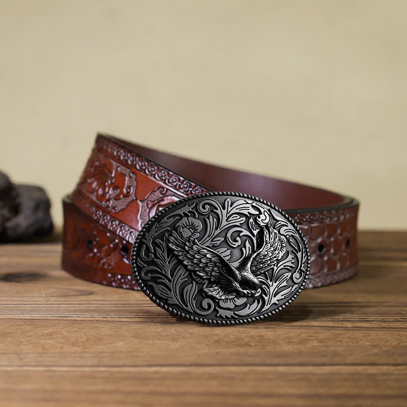 Men's DIY Animal Flying Eagle Buckle Leather Belt - Image 18