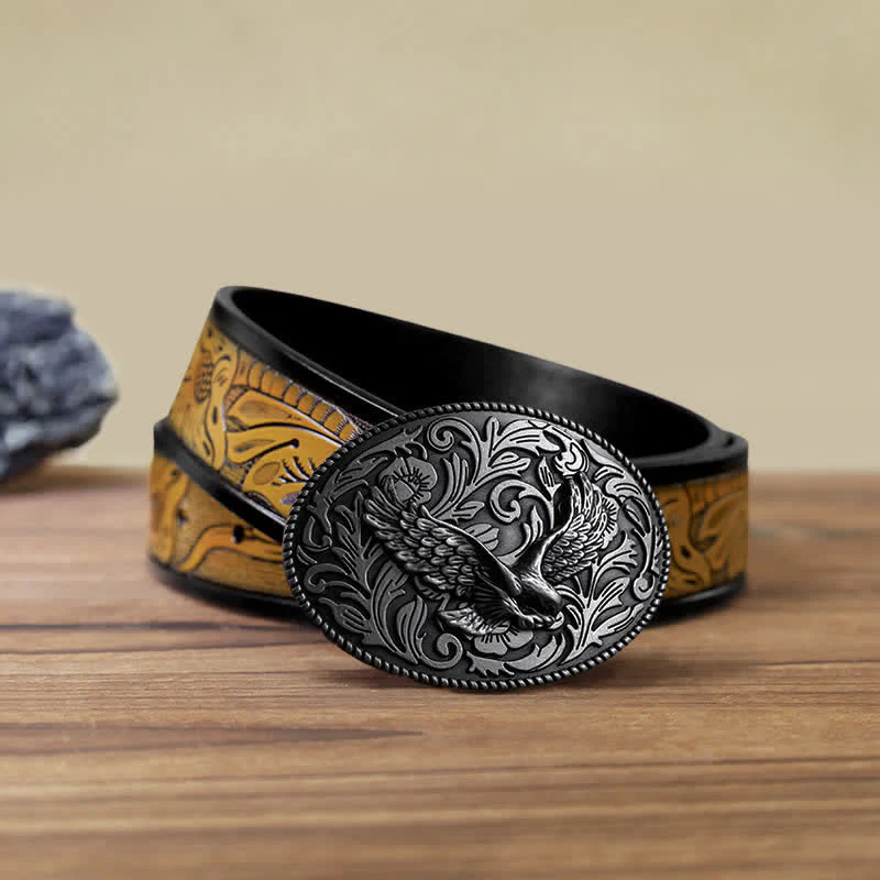 Men's DIY Animal Flying Eagle Buckle Leather Belt - Image 21