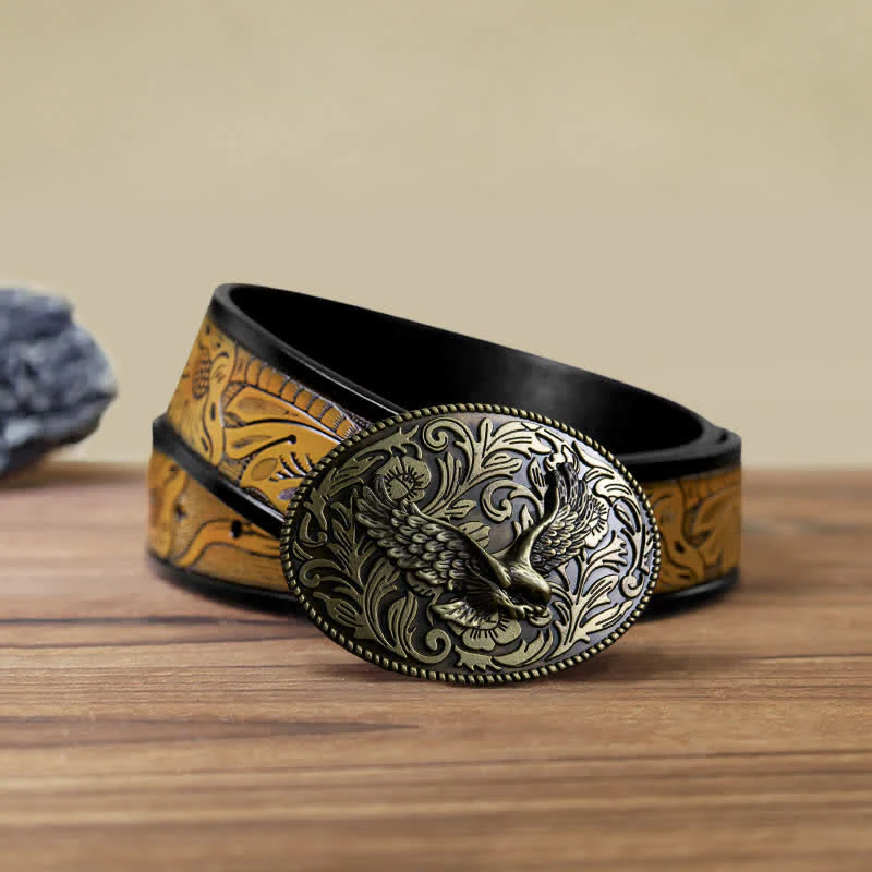 Men's DIY Animal Flying Eagle Buckle Leather Belt - Image 22