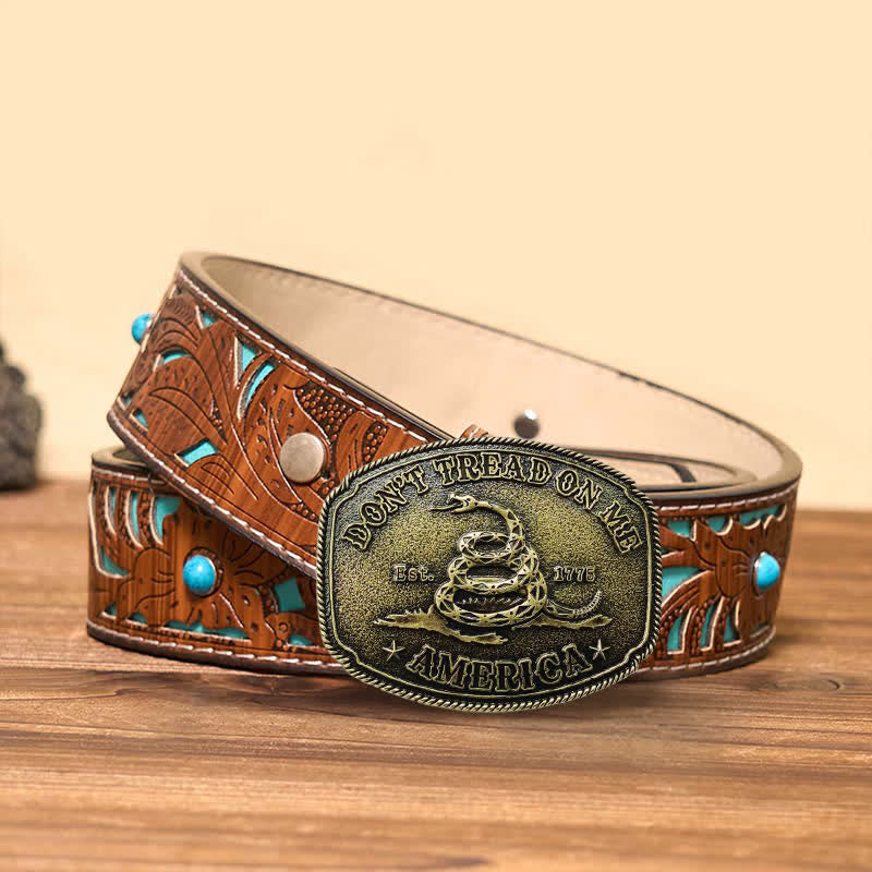 Men's DIY Antique Bronze Attitude Snake Buckle Leather Belt - Image 3