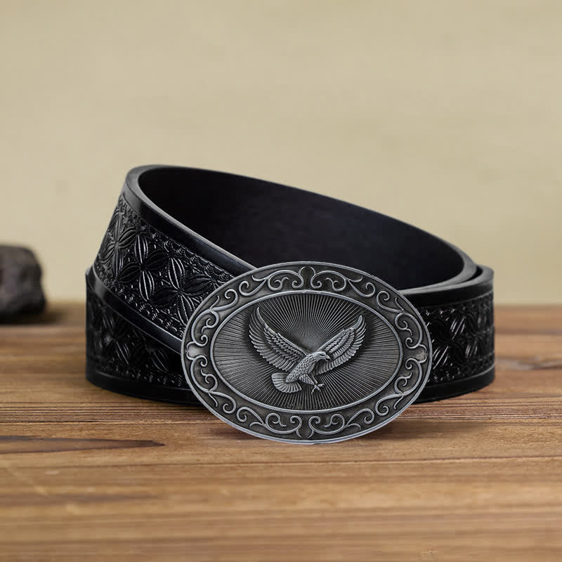 Men's DIY Antique Free Eagle Buckle Leather Belt - Image 16