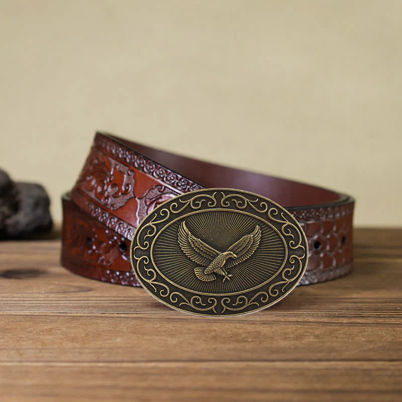 Men's DIY Antique Free Eagle Buckle Leather Belt - Image 21