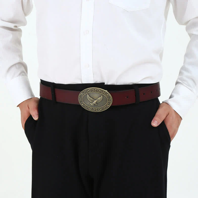 Men's DIY Antique Free Eagle Buckle Leather Belt - Image 4
