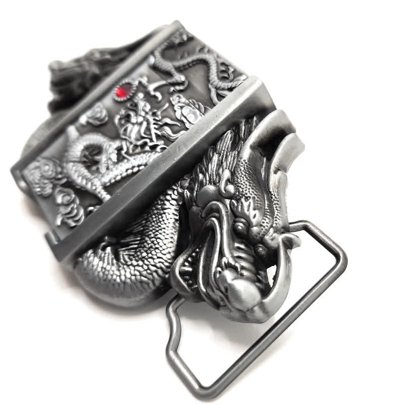 Men's DIY Antique Silver Dual Dragon Leather Belt with Hidden Lighter - Image 3