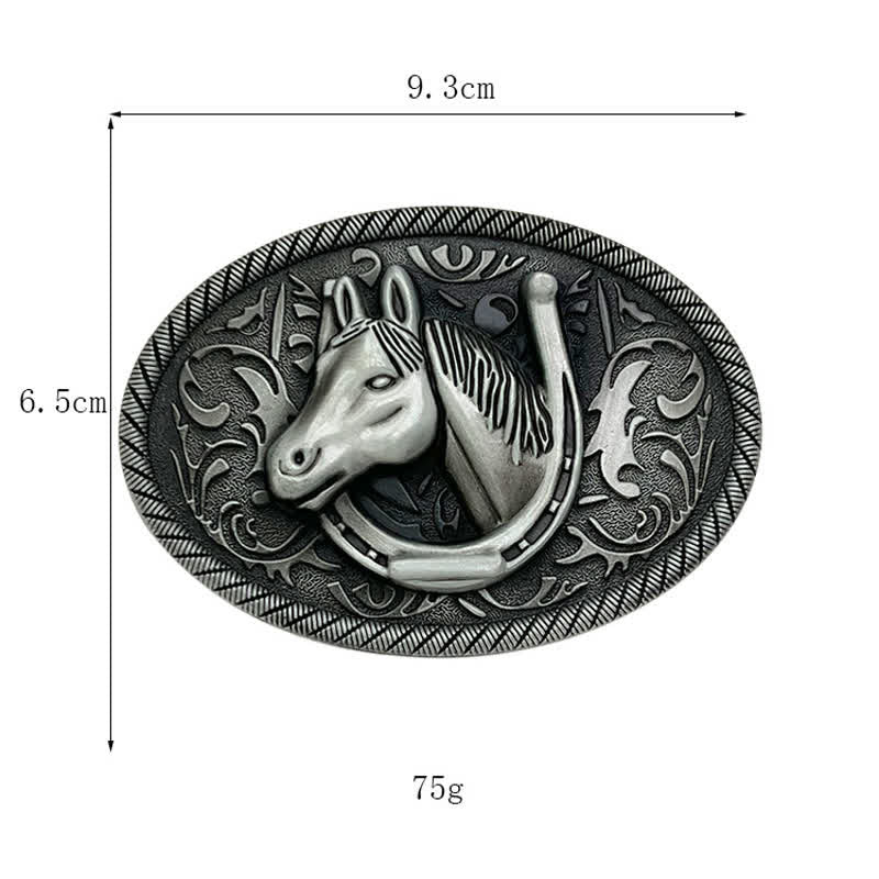 Men's DIY Antique Silver Horseshoe Buckle Leather Belt - Image 3