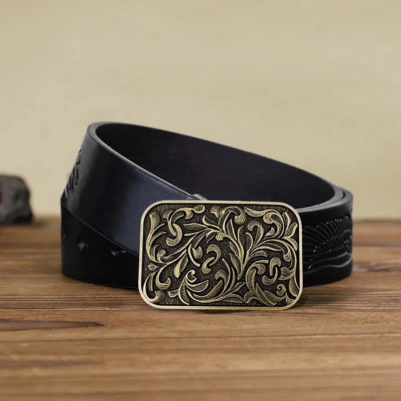 Men's DIY Art Leaves Scrollwork Buckle Leather Belt - Image 4