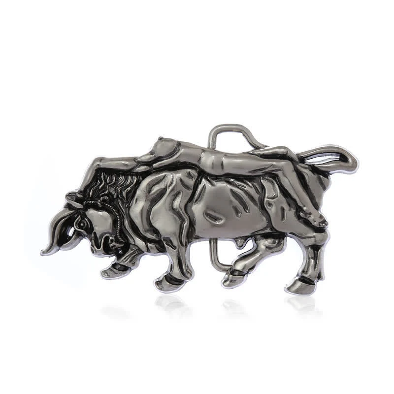 Men's DIY Authentic Silver Bull Buckle Leather Belt - Image 4
