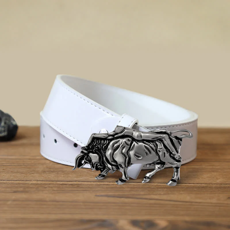 Men's DIY Authentic Silver Bull Buckle Leather Belt - Image 7