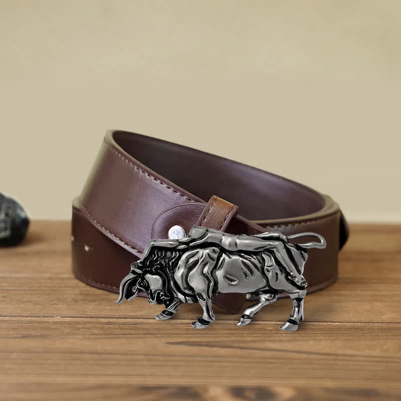 Men's DIY Authentic Silver Bull Buckle Leather Belt - Image 9