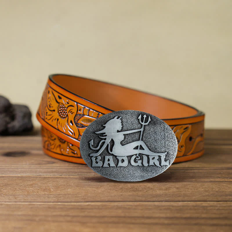 Men's DIY Bad Girl Good Girl Buckle Leather Belt - Image 11