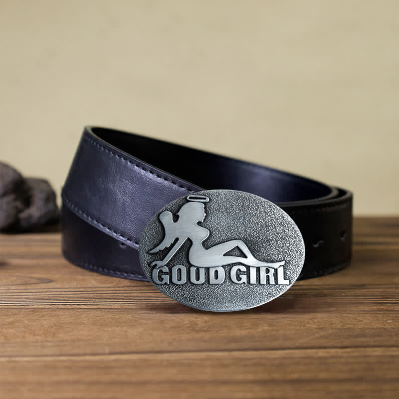 Men's DIY Bad Girl Good Girl Buckle Leather Belt - Image 13
