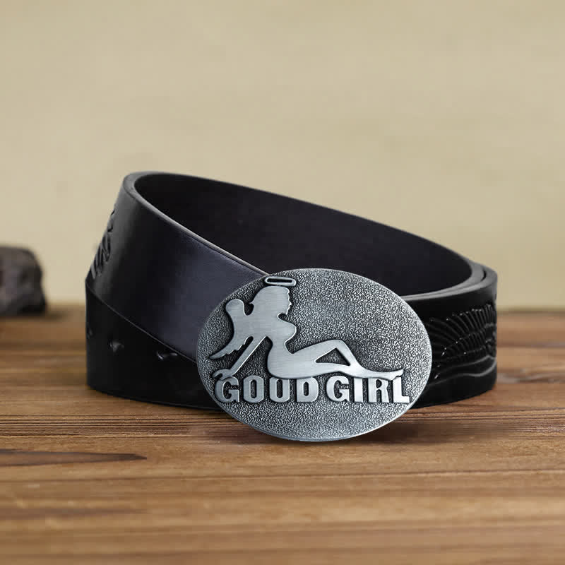 Men's DIY Bad Girl Good Girl Buckle Leather Belt - Image 14