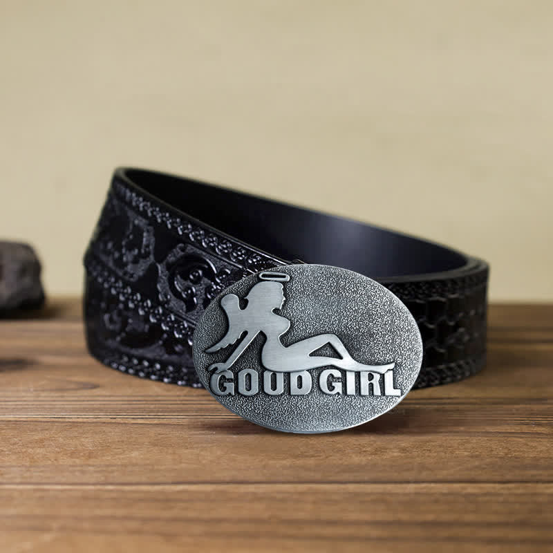 Men's DIY Bad Girl Good Girl Buckle Leather Belt - Image 16