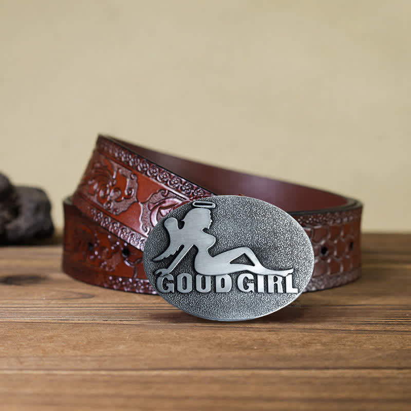 Men's DIY Bad Girl Good Girl Buckle Leather Belt - Image 17