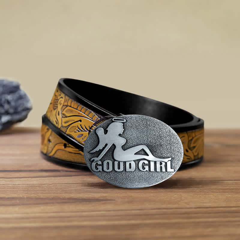 Men's DIY Bad Girl Good Girl Buckle Leather Belt - Image 18
