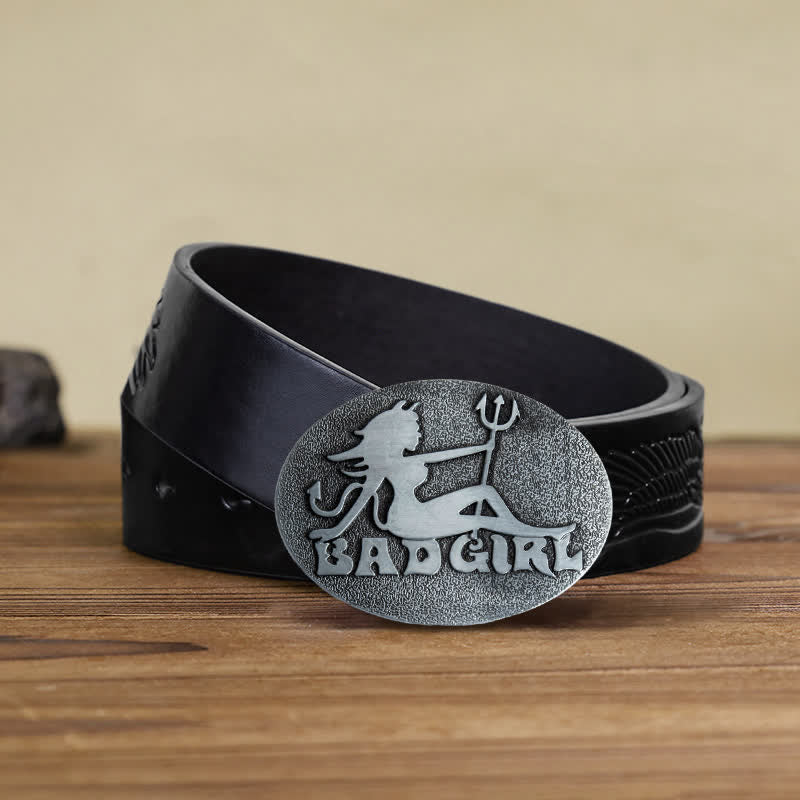 Men's DIY Bad Girl Good Girl Buckle Leather Belt - Image 6