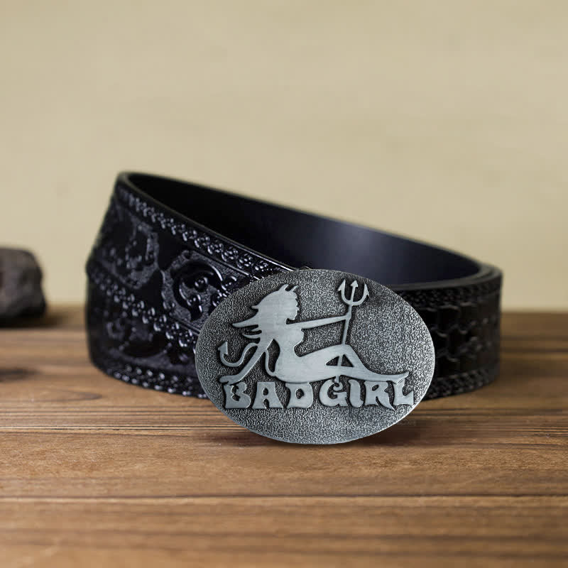 Men's DIY Bad Girl Good Girl Buckle Leather Belt - Image 8