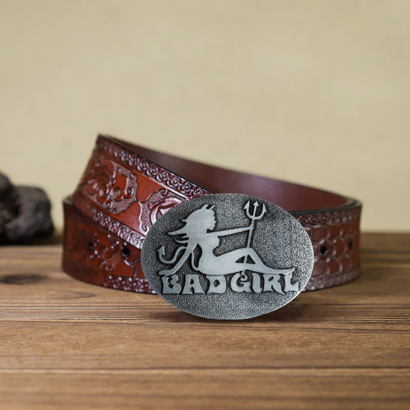 Men's DIY Bad Girl Good Girl Buckle Leather Belt - Image 9
