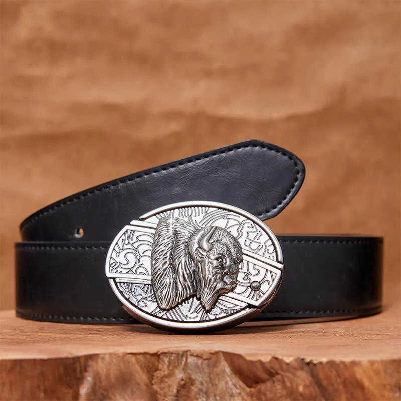 Men's DIY Bison Hidden Folding Knife Leather Belt - Image 5
