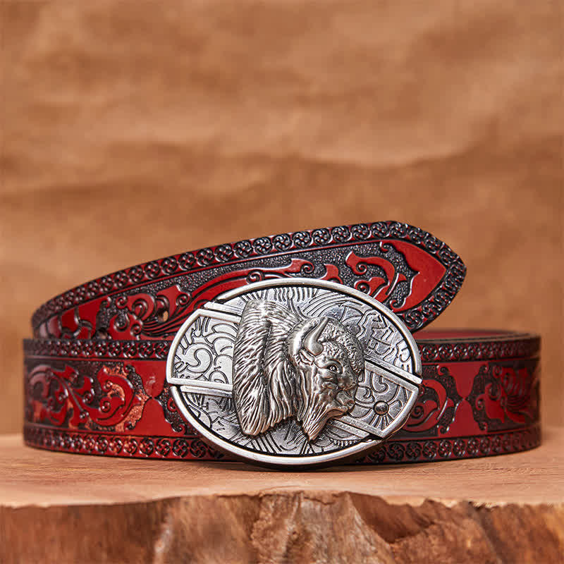 Men's DIY Bison Hidden Folding Knife Leather Belt - Image 8