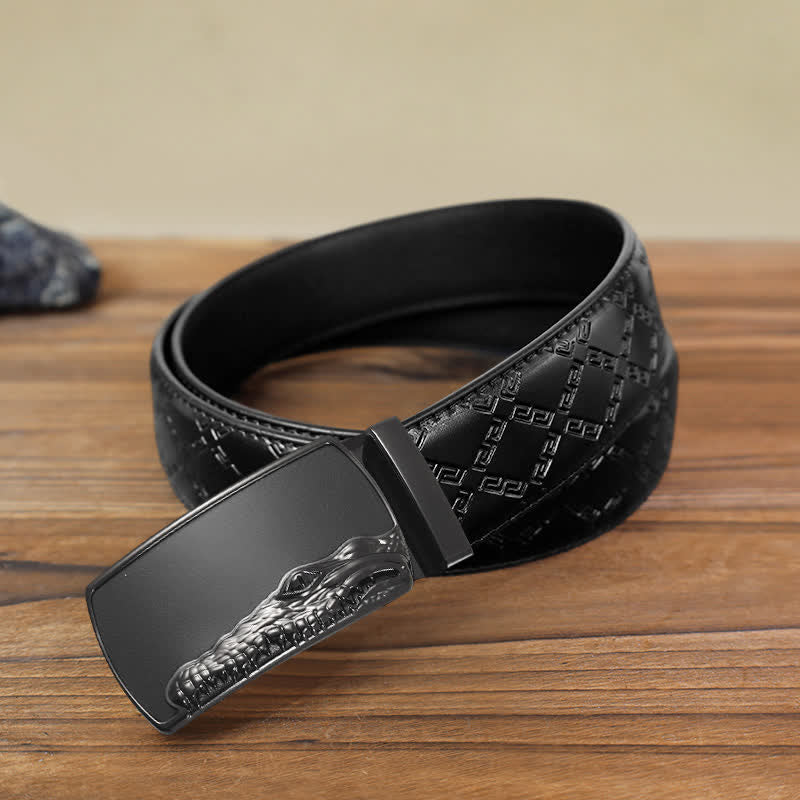 Men's DIY Black Crocodile Head Automatic Buckle Leather Belt - Image 15