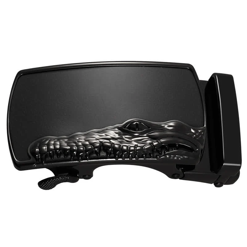 Men's DIY Black Crocodile Head Automatic Buckle Leather Belt - Image 3
