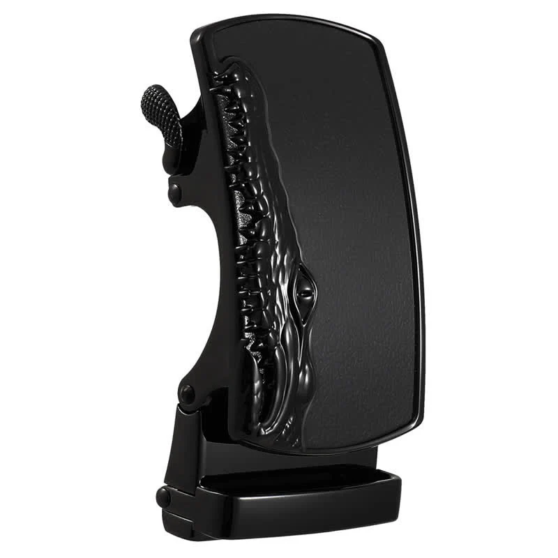 Men's DIY Black Crocodile Head Automatic Buckle Leather Belt - Image 4