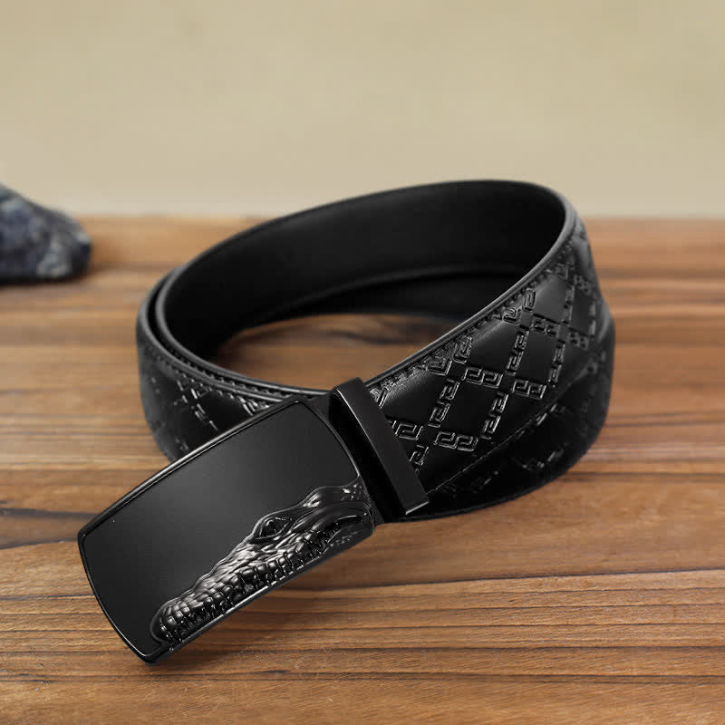 Men's DIY Black Crocodile Head Automatic Buckle Leather Belt - Image 6