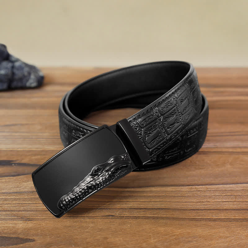 Men's DIY Black Crocodile Head Automatic Buckle Leather Belt - Image 7