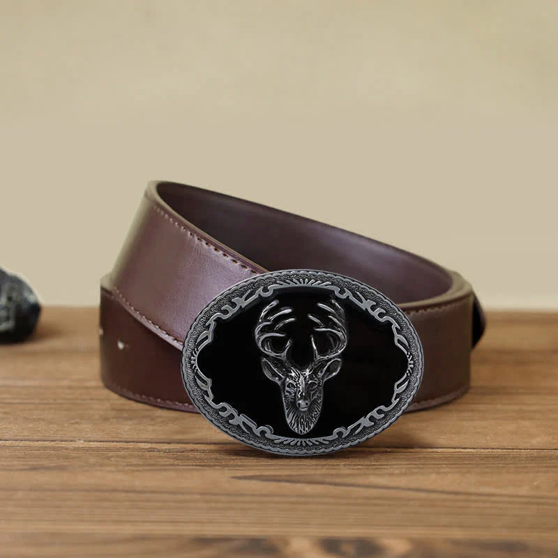 Men's DIY Black Deer Head Buckle Leather Belt - Image 8