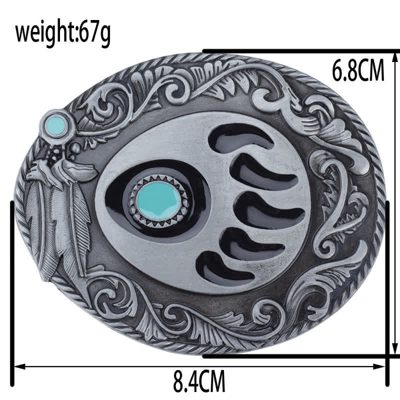 Men's DIY Blue Enamel Bear Paw Buckle Leather Belt - Image 3