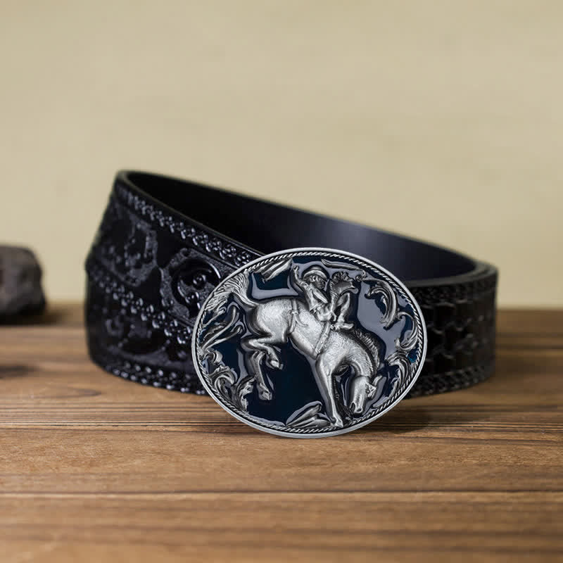 Men's DIY Blue Enamel Horse Riding Buckle Leather Belt - Image 10