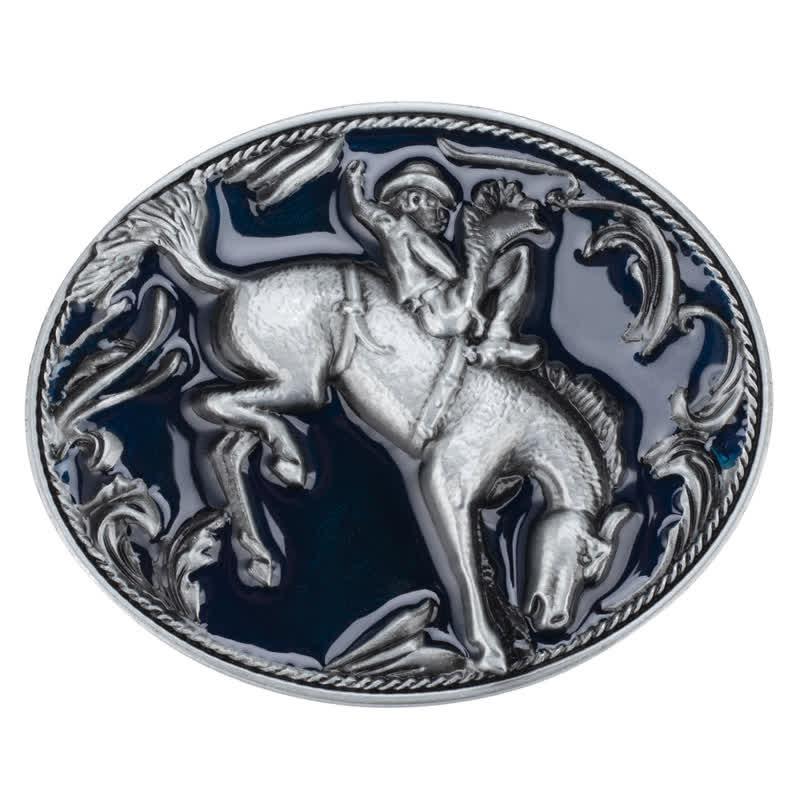 Men's DIY Blue Enamel Horse Riding Buckle Leather Belt - Image 2