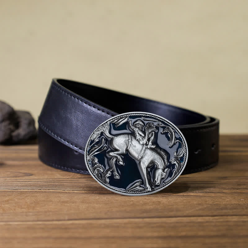 Men's DIY Blue Enamel Horse Riding Buckle Leather Belt - Image 7