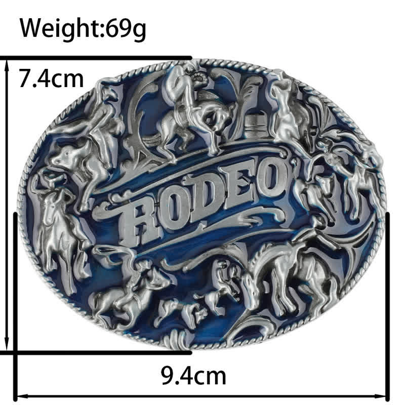 Men's DIY Blue Enamel Rodeo Bull Buckle Leather Belt - Image 3