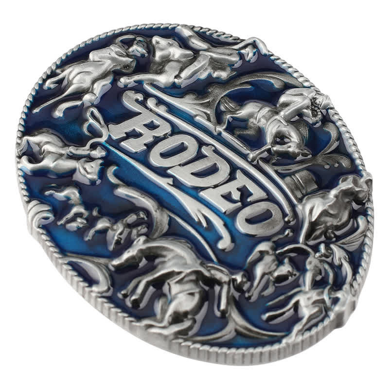 Men's DIY Blue Enamel Rodeo Bull Buckle Leather Belt - Image 5
