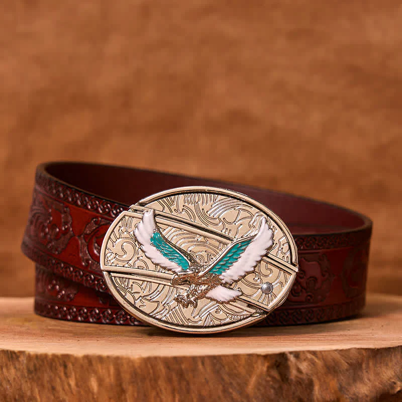 Men's DIY Blue & White Flying Eagle Hidden Folding Knife Leather Belt - Image 8